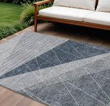 8' X 10' Charcoal Gray And Silver Geometric Washable Indoor Outdoor Area Rug
