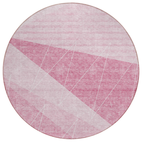 8' Pink Mauve And Blush Round Geometric Washable Indoor Outdoor Area Rug