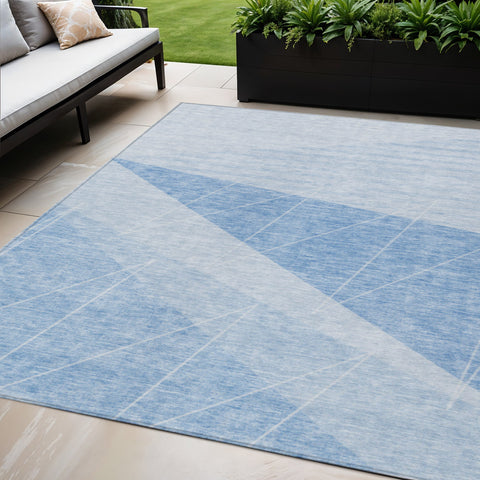 5' X 8' Sky Blue And Denim Blue Geometric Washable Indoor Outdoor Area Rug