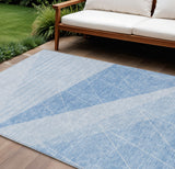 8' X 10' Sky Blue And Denim Blue Geometric Washable Indoor Outdoor Area Rug