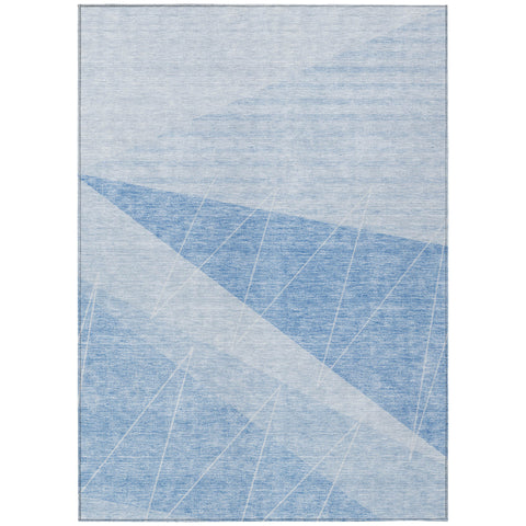 8' X 10' Sky Blue And Denim Blue Geometric Washable Indoor Outdoor Area Rug