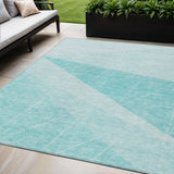 5' X 8' Teal Blue Aqua And Ivory Geometric Washable Indoor Outdoor Area Rug