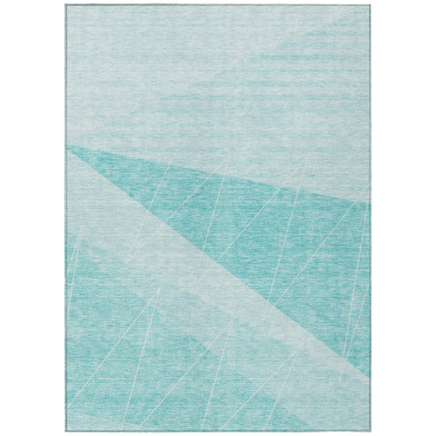 5' X 8' Teal Blue Aqua And Ivory Geometric Washable Indoor Outdoor Area Rug