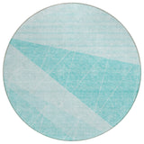 8' Teal Blue Aqua And Ivory Round Geometric Washable Indoor Outdoor Area Rug