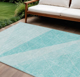 8' X 10' Teal Blue Aqua And Ivory Geometric Washable Indoor Outdoor Area Rug
