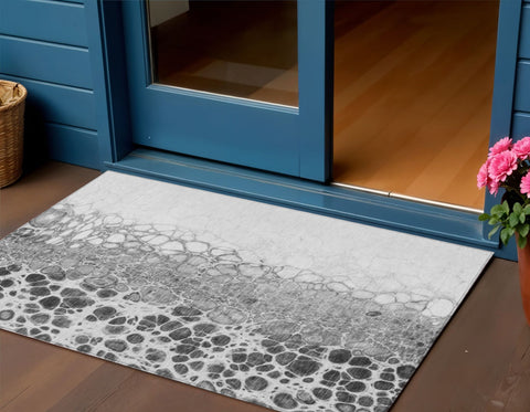3' X 5' Gray Silver And Charcoal Abstract Washable Indoor Outdoor Area Rug