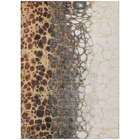 5' X 8' Ivory Gray And Gold Abstract Washable Indoor Outdoor Area Rug