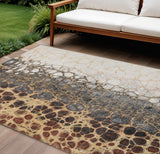 8' X 10' Ivory Gray And Gold Abstract Washable Indoor Outdoor Area Rug