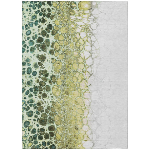 3' X 5' Olive Green And Gold Abstract Washable Indoor Outdoor Area Rug