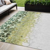 5' X 8' Olive Green And Gold Abstract Washable Indoor Outdoor Area Rug