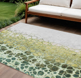 8' X 10' Olive Green And Gold Abstract Washable Indoor Outdoor Area Rug