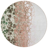 8' Salmon Green And Chocolate Round Abstract Washable Indoor Outdoor Area Rug