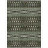 3' X 5' Brown Green And Olive Green Tribal Washable Indoor Outdoor Area Rug