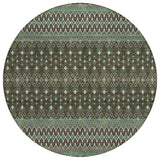 8' Brown Green And Olive Green Round Tribal Washable Indoor Outdoor Area Rug