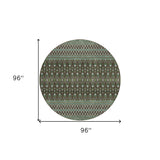 8' Brown Green And Olive Green Round Tribal Washable Indoor Outdoor Area Rug