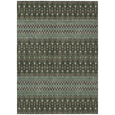 8' X 10' Brown Green And Olive Green Tribal Washable Indoor Outdoor Area Rug