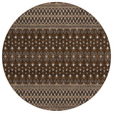 8' Chocolate Taupe And Copper Round Tribal Washable Indoor Outdoor Area Rug