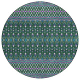 8' Green Blue And Purple Round Tribal Washable Indoor Outdoor Area Rug