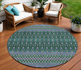 8' Green Blue And Purple Round Tribal Washable Indoor Outdoor Area Rug