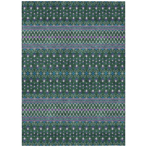 8' X 10' Green Blue And Purple Tribal Washable Indoor Outdoor Area Rug
