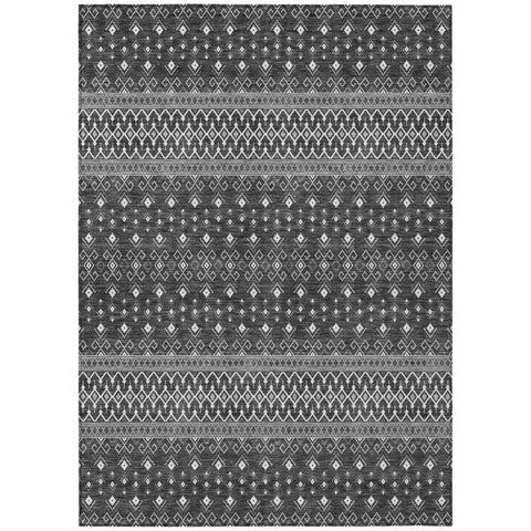 5' X 8' Gray Silver And Charcoal Tribal Washable Indoor Outdoor Area Rug