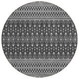 8' Gray Silver And Charcoal Round Tribal Washable Indoor Outdoor Area Rug