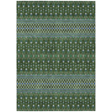 3' X 5' Olive Green And Blue Tribal Washable Indoor Outdoor Area Rug
