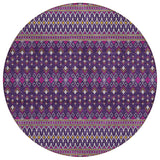 8' Purple Pink And Yellow Round Tribal Washable Indoor Outdoor Area Rug