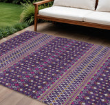 8' X 10' Purple Pink And Yellow Tribal Washable Indoor Outdoor Area Rug