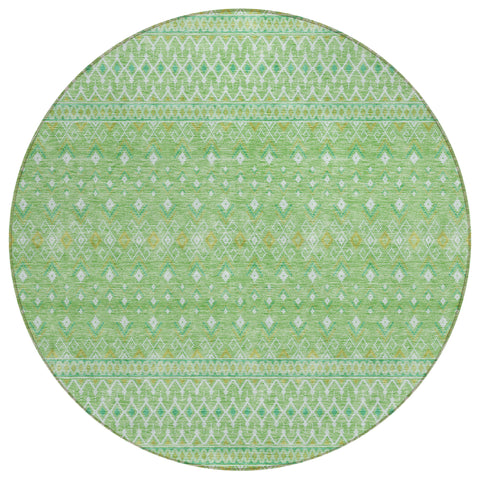 8' Green And Mint Green Round Tribal Washable Indoor Outdoor Area Rug
