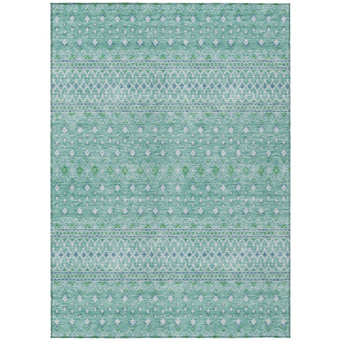 3' X 5' Aqua Teal Blue And Ivory Tribal Washable Indoor Outdoor Area Rug