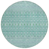 8' Aqua Teal Blue And Ivory Round Tribal Washable Indoor Outdoor Area Rug
