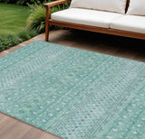 8' X 10' Aqua Teal Blue And Ivory Tribal Washable Indoor Outdoor Area Rug