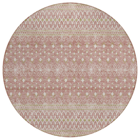 8' Blush Gold And Ivory Round Tribal Washable Indoor Outdoor Area Rug