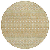 8' Copper Ivory And Olive Green Round Tribal Washable Indoor Outdoor Area Rug