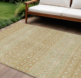 8' X 10' Copper Ivory And Olive Green Tribal Washable Indoor Outdoor Area Rug