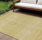 8' X 10' Gold Ivory And Taupe Tribal Washable Indoor Outdoor Area Rug