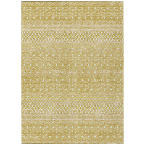 8' X 10' Gold Ivory And Taupe Tribal Washable Indoor Outdoor Area Rug