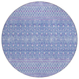 8' Sky Blue Purple And Ivory Round Tribal Washable Indoor Outdoor Area Rug