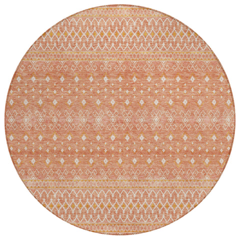 8' Salmon Gold And Ivory Round Tribal Washable Indoor Outdoor Area Rug