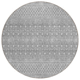 8' Silver Gray And Ivory Round Tribal Washable Indoor Outdoor Area Rug