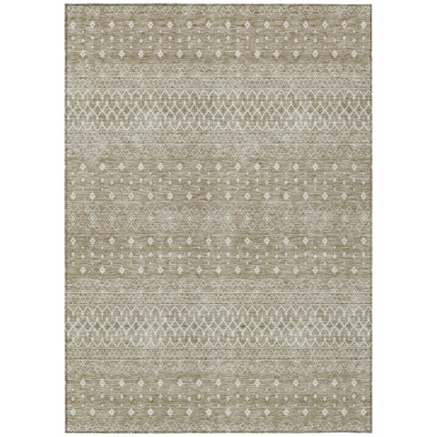 3' X 5' Taupe Green And Ivory Tribal Washable Indoor Outdoor Area Rug