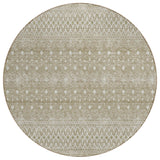 8' Taupe Green And Ivory Round Tribal Washable Indoor Outdoor Area Rug
