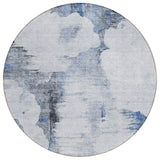 8' Navy Blue And Ivory Round Abstract Washable Indoor Outdoor Area Rug