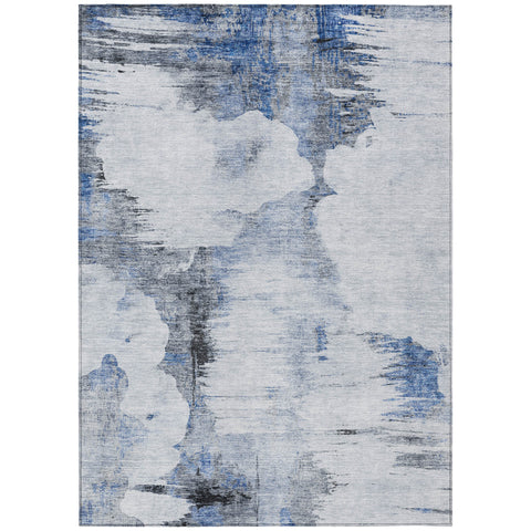 8' X 10' Navy Blue And Ivory Abstract Washable Indoor Outdoor Area Rug