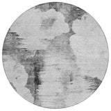 8' Gray Silver And Charcoal Round Abstract Washable Indoor Outdoor Area Rug