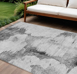 8' X 10' Gray Silver And Charcoal Abstract Washable Indoor Outdoor Area Rug