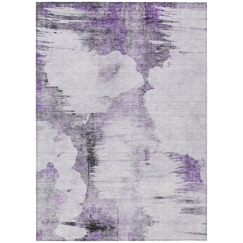 5' X 8' Purple Lavender And Gray Abstract Washable Indoor Outdoor Area Rug