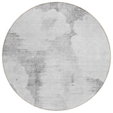 8' Silver Gray And Pewter Round Abstract Washable Indoor Outdoor Area Rug