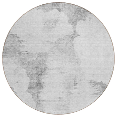 8' Silver Gray And Pewter Round Abstract Washable Indoor Outdoor Area Rug